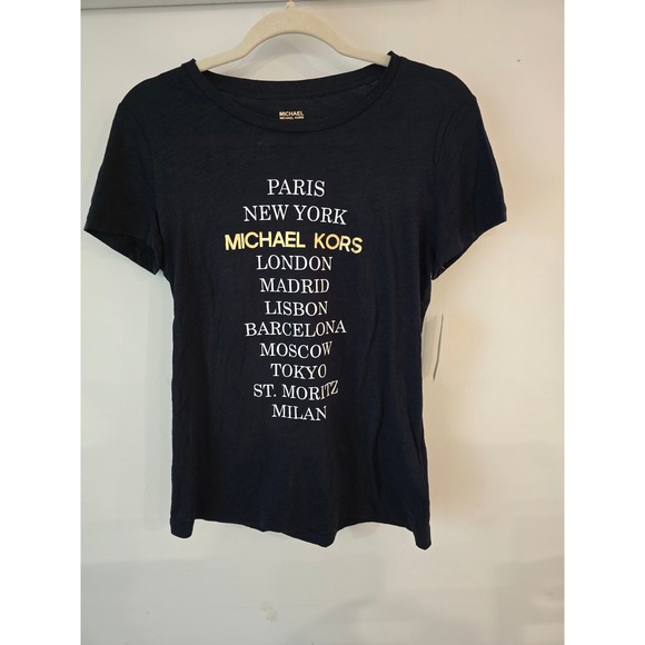 MICHAEL Michael Kors Black Cities Graphic T Shirt Tee Size M NWT - Picture 1 of 7